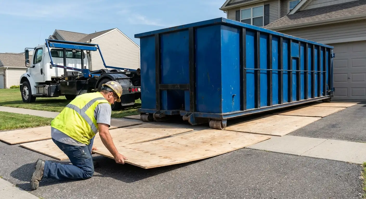 Driveway protection and delivery preparation for dumpster rental in Encinitas, CA