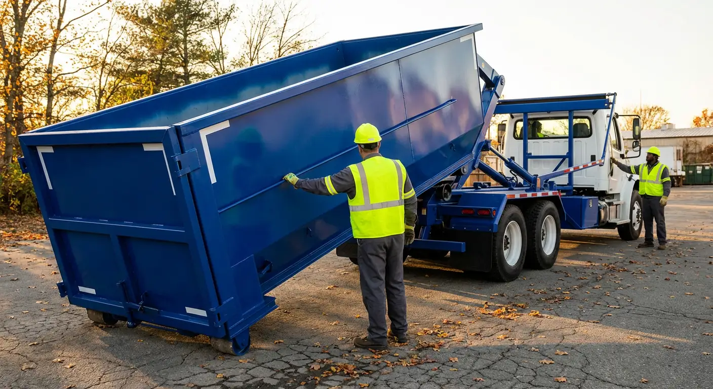 Commercial roll-off dumpster delivery truck in Encinitas, CA