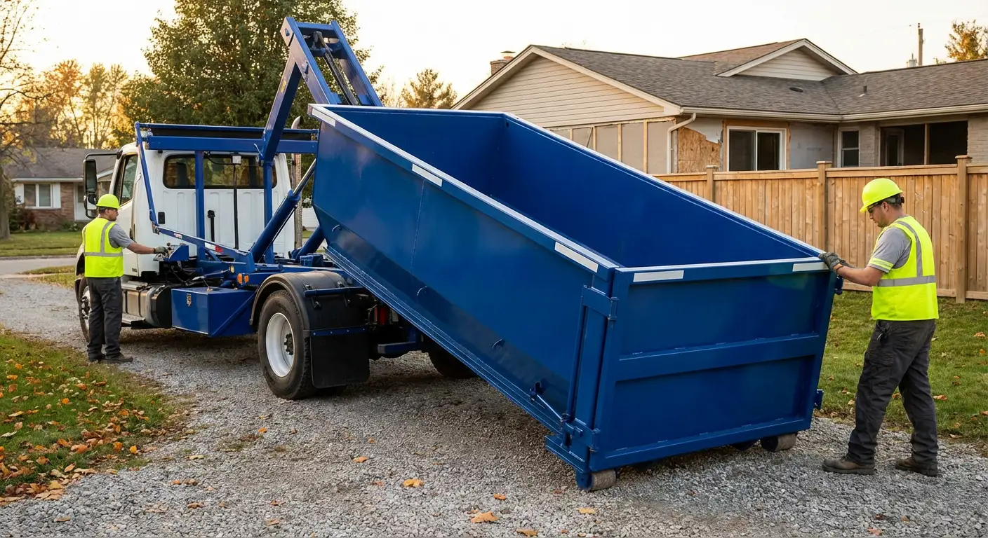 Roll-off dumpster rental delivery truck in Encinitas, CA