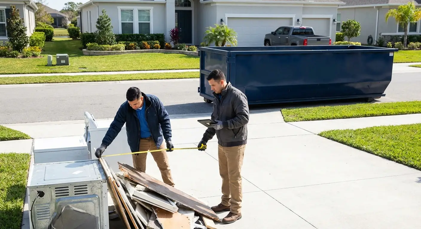 Concrete dumpster rental delivery truck in Encinitas, CA